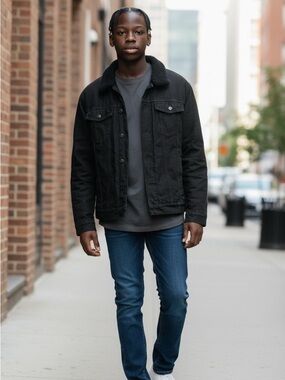 Primark Black Denim Jacket with Sherpa Lining